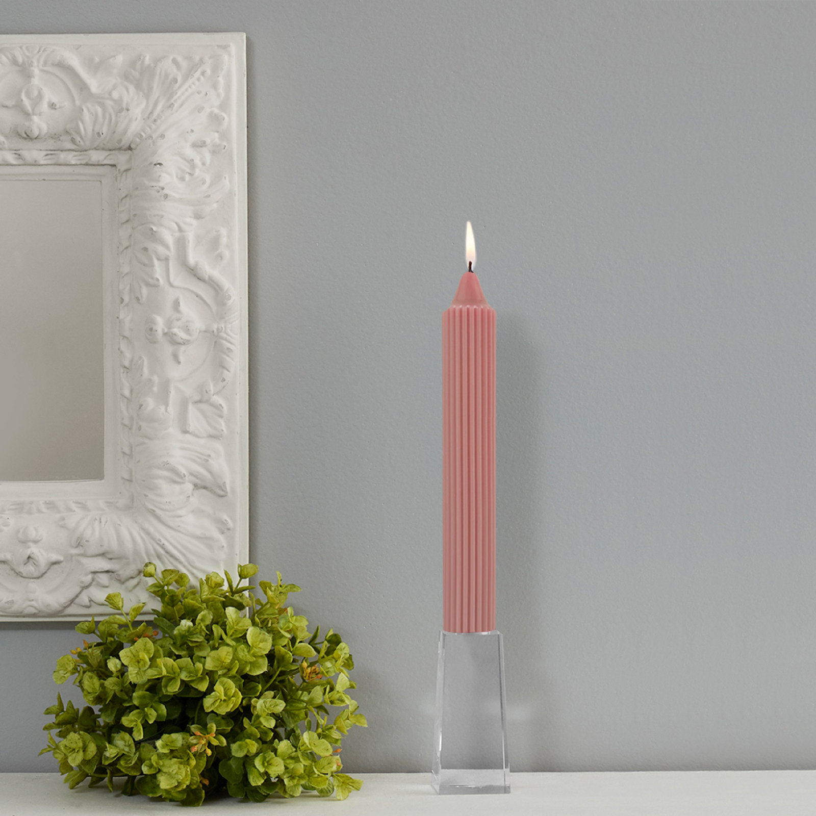 Grecian Collenette Unscented Taper Candle, 9" H x 1.25" W x 1.25" D, Dusty Rose