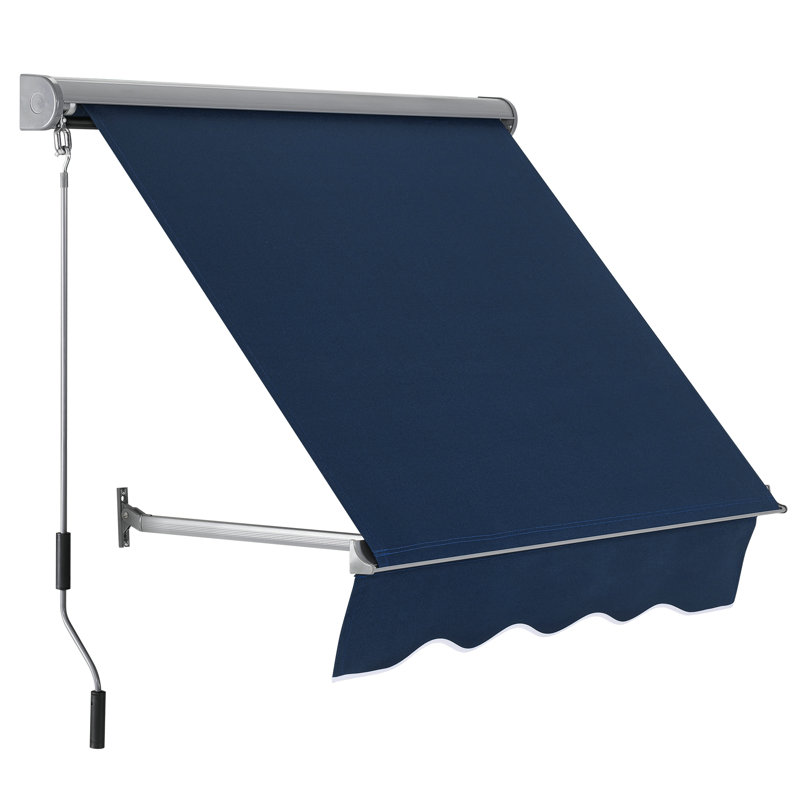 Auvent de fenêtre rétractable à angle réglable, structure en aluminium, Marine, H 44 po x l 48 po x P 26 po