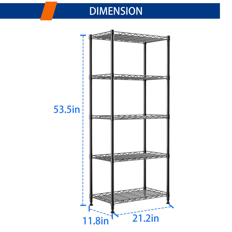 Heavy-Duty Wire Shelving Rack, Industrial-Strength Metal Storage Shelf with Thick Steel & Reinforced Design for Laundry, Kitchen, Pantry