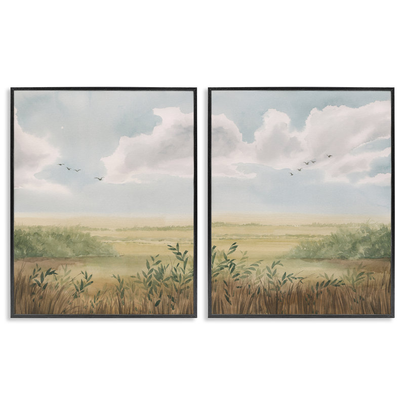  Ensemble de 2 giclées Birds over Country Pastures par Grace Popp, H 14 po x l 11 po, Giclée encadrée noir minuit