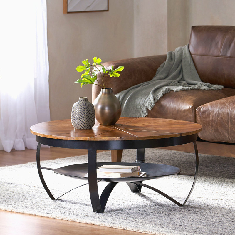 Table basse en bois de manguier et fer à la main fabriquée à la main