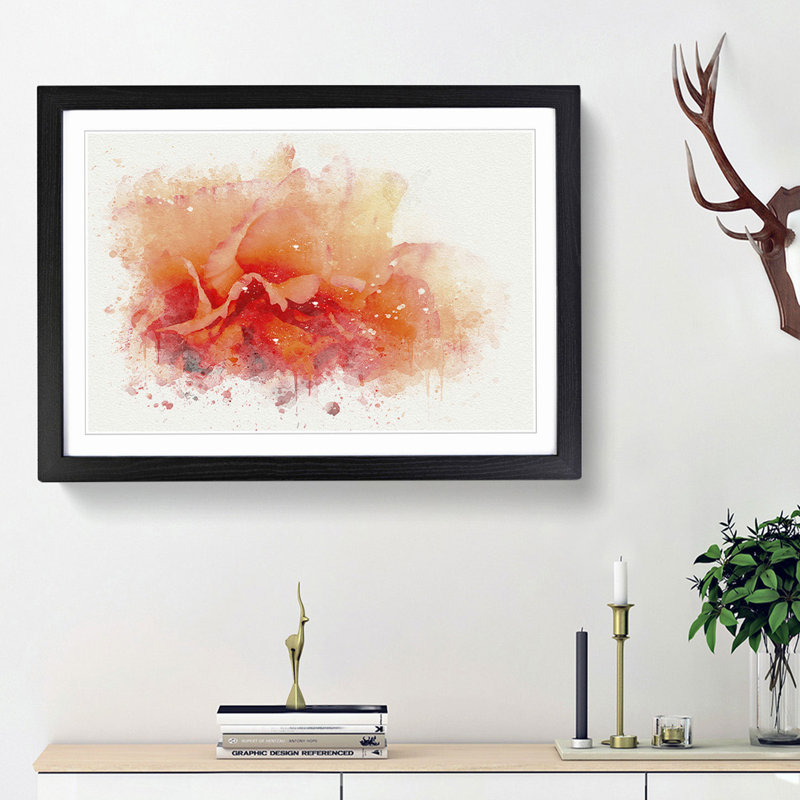 Orange Carnation Flower in Abstract - Picture Frame Graphic Art Print, 62cm H x 87cm W x 2cm D, Black Framed