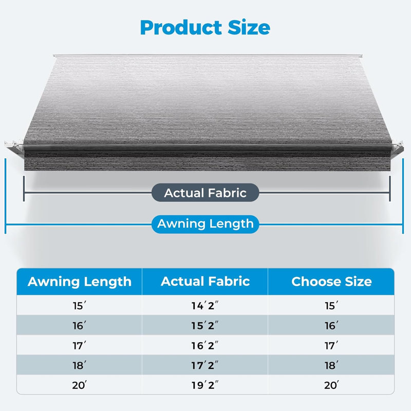 Auvent de patio rétractable en tissu, H 28,34 po x l 17,32 po x P 4,72 po