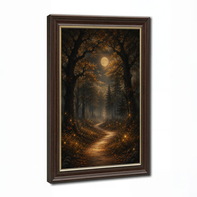 «Autumn Forest Path Under Full Moon with Glowing Halloween», art mural sur toile