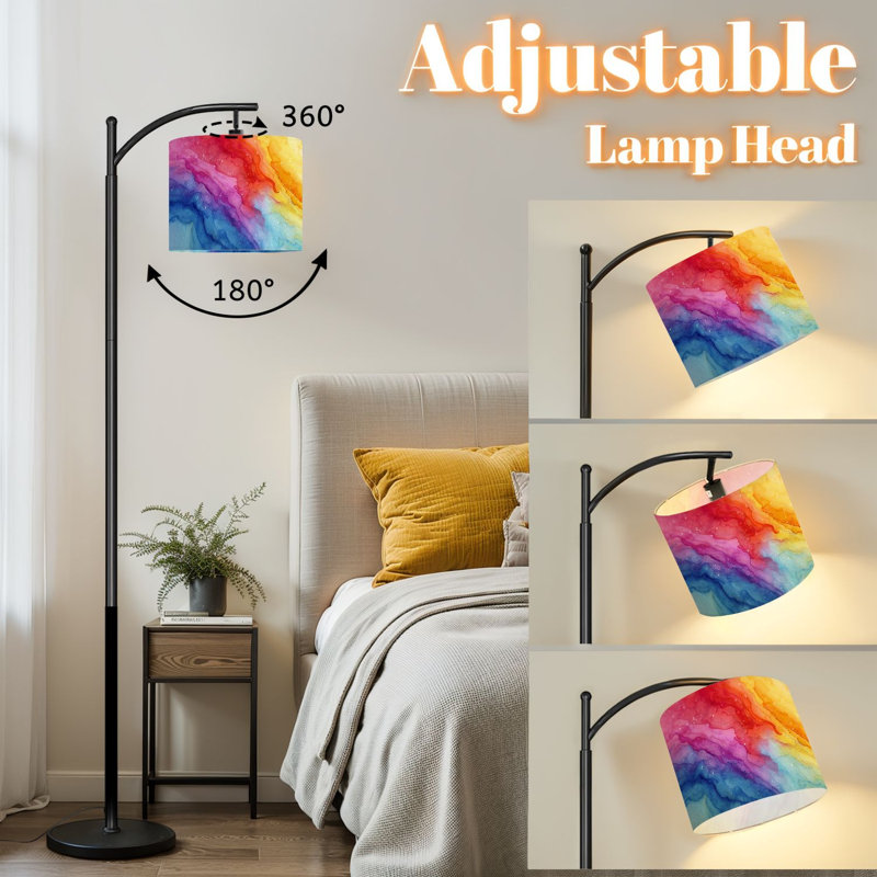 Lampe sur pied à arc avec abat-jour ajustable Arc-en-ciel, aquarelle