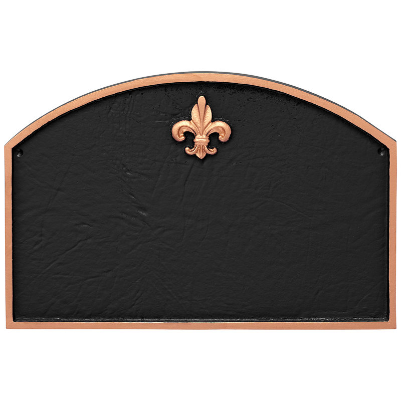 Plaque d’adresse murale sur 1 ligne fleur de lis, Noir / Cuivre, Oui