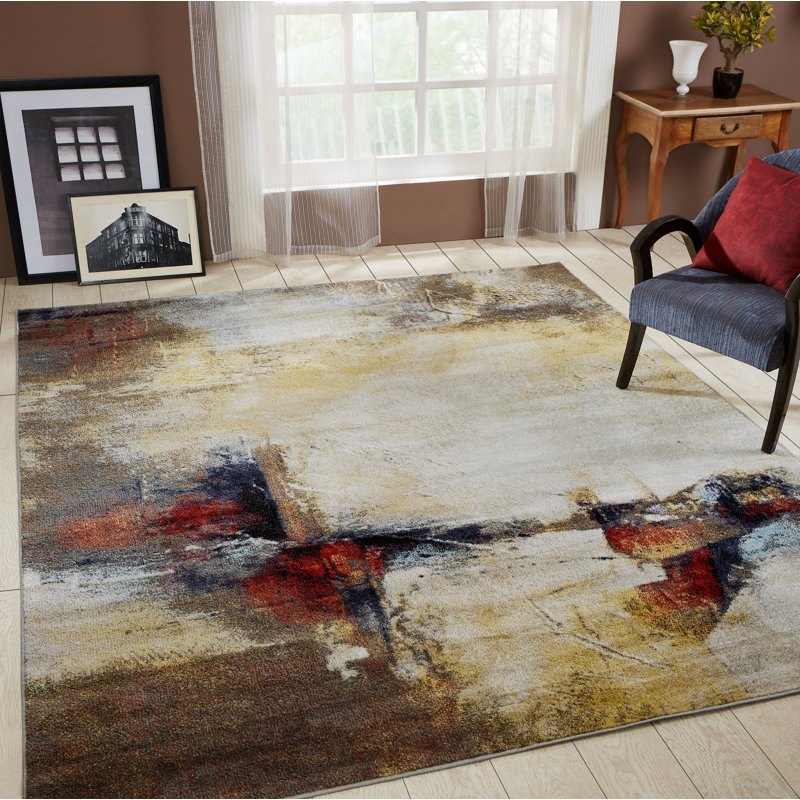 Carruthers Abstract Area Rug in White, Rectangle 2' x 3'