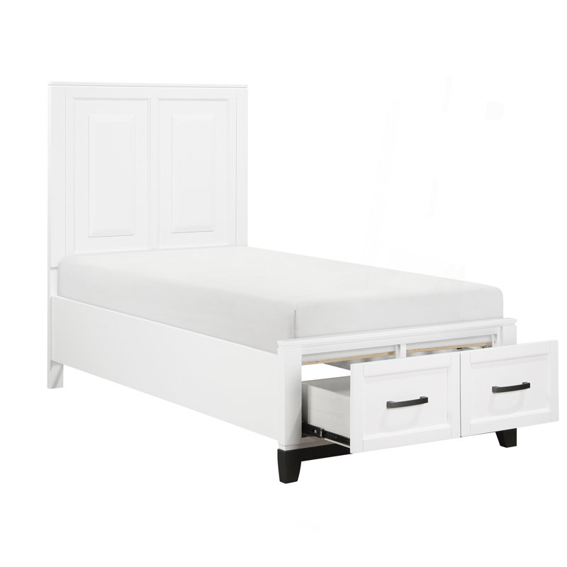 Lit plateforme en bois blanc avec tiroirs de rangement, Lit simple