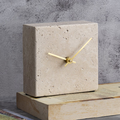 Light Travertine Marble Square Table Clock