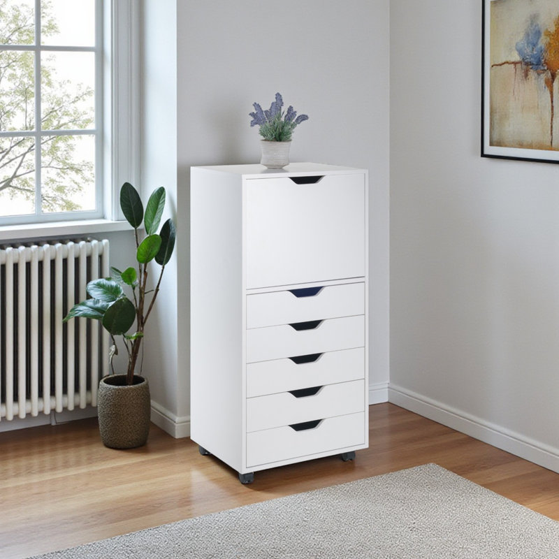 Armoire de rangement mobile à 5 tiroirs Holthaus au fini blanc, H 41,23 po x l 19,03 po x P 15,79 po, Blanc