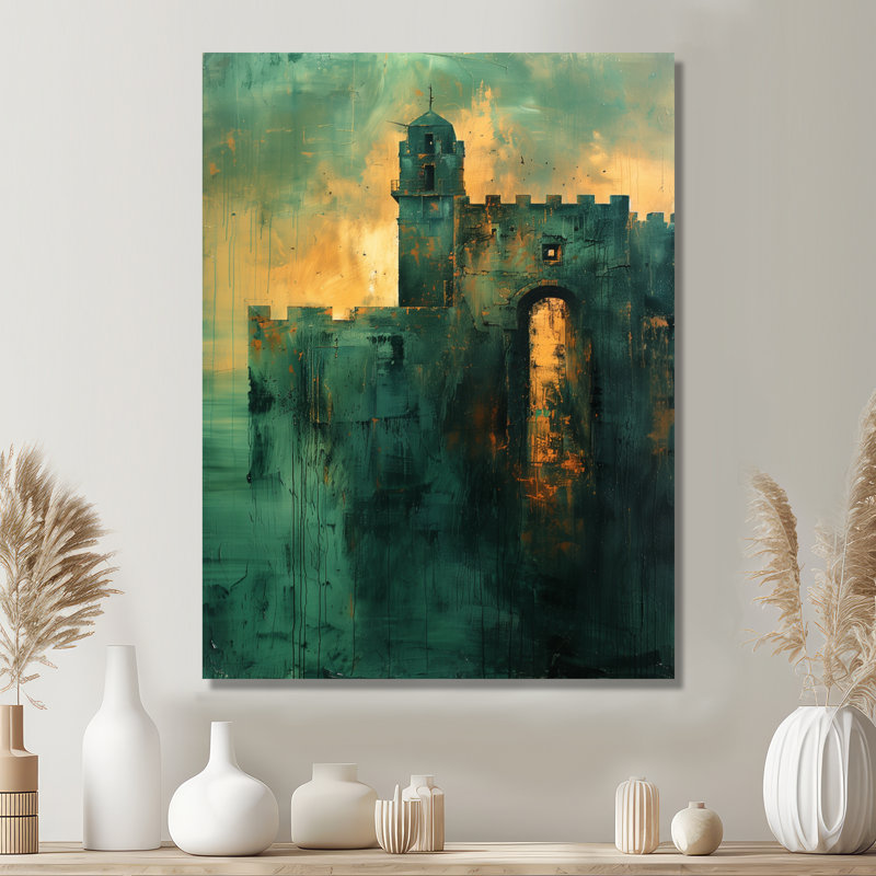 Décoration murale château fort vert et jaune - Forteresses, Toile tendue, H 32 po x l 24 po x P 1 po