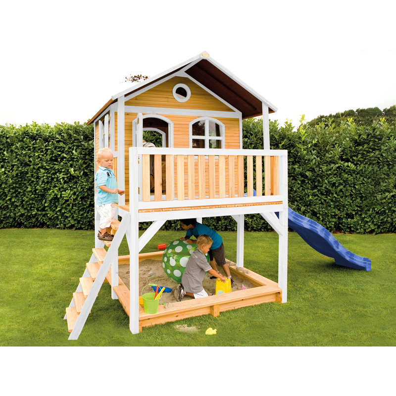 Marc AXI 432cm W x 212cm D Outdoor Hemlock Wood Luxury Playhouse, Natural/White/Blue