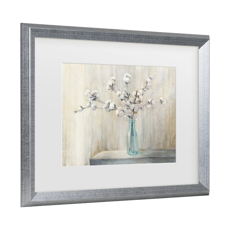 « coton bouquet », reproduction d’art, H 11 po x l 14 po x P 2 po, Cadre argenté, blanc