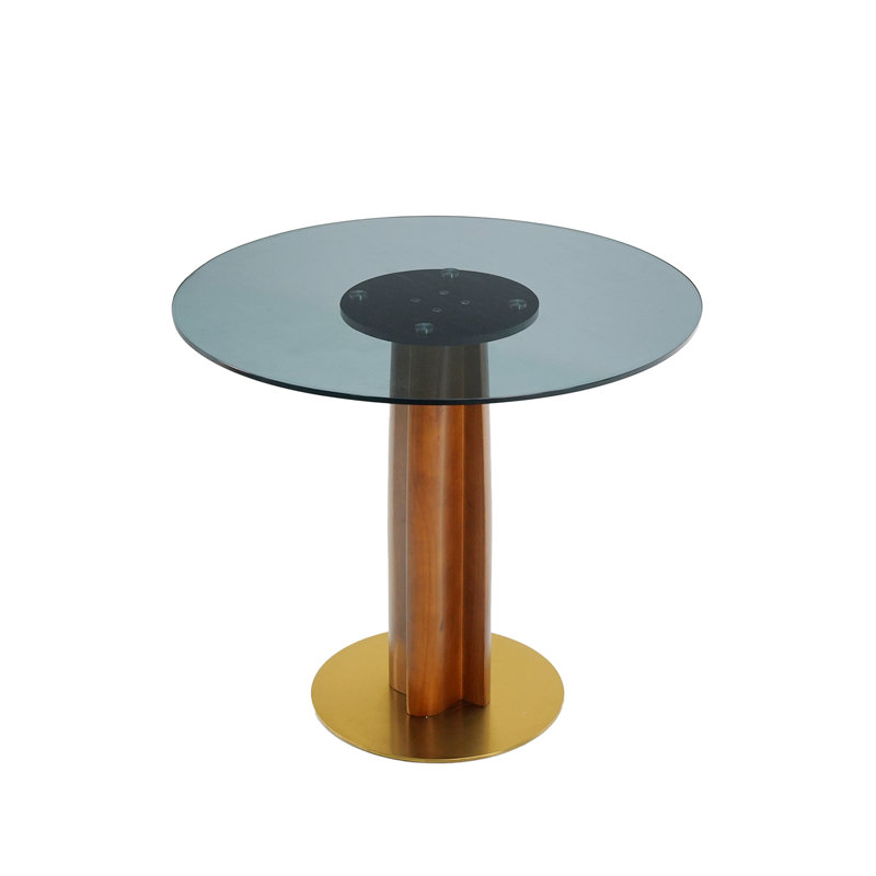 Table de salle à manger ronde, table en verre trempé, table de cuisine pour petits espaces, Clair/Brun