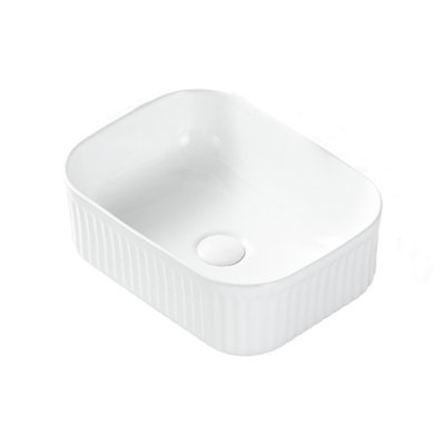 White Stone Resin Small Bathroom Rectangular Countertop Sink, Artistic Hand Wash Sink Without Pop-Up Drain