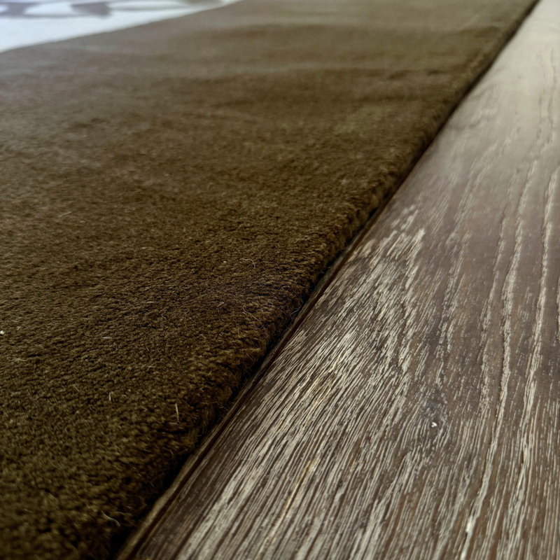 Tapis traditionnel en laine touffeté à la main brun chocolat et bleu ciel Billerica, 8 pi x 10 pi