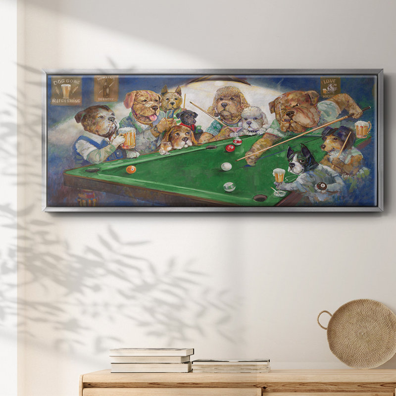 Pool Dogs- Framed Canvas
