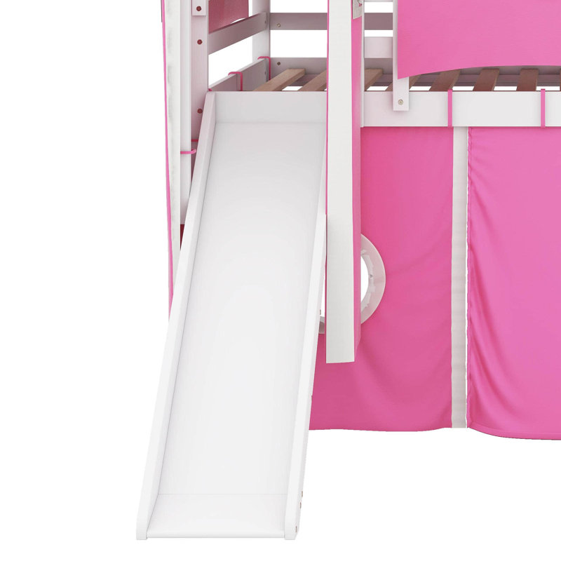 Lit mezzanine double avec tour et tente, Rose