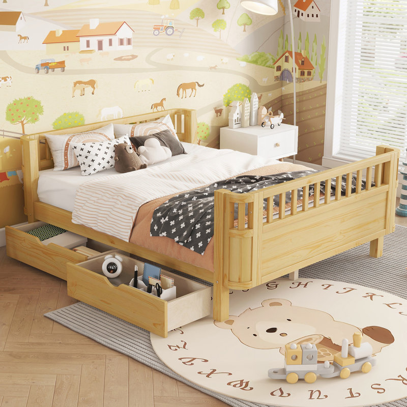 Lit plateforme Wood, Naturel, Lit double