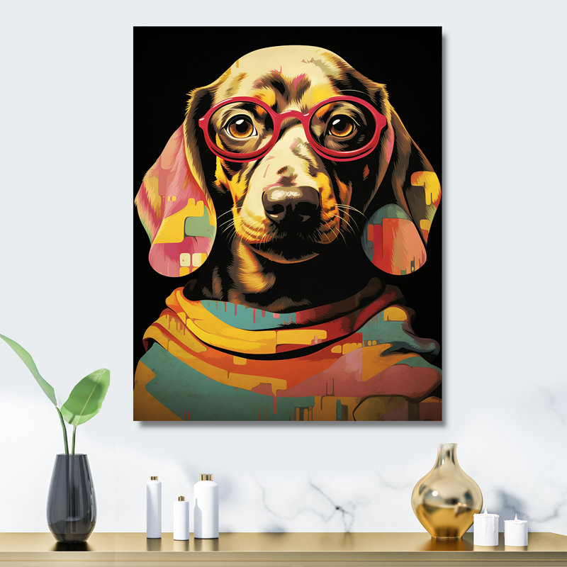 Curieux Popart Daschund Dog II - chien, décoration murale en métal, H 32 po x l 16 po x P 1 po