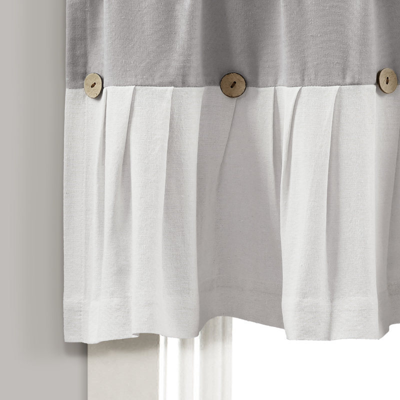 Gray and Off-White Linen Button Farmhouse Valance with Coconut Husk Buttons