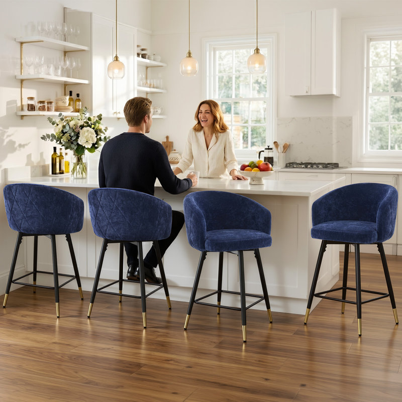 26" Swivel Upholstered Counter & Bar Stool with Metal Frame, Blue