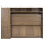 Lit escamotable pleine grandeur avec garde-robe, tiroirs et tablettes ouvertes, bois antique