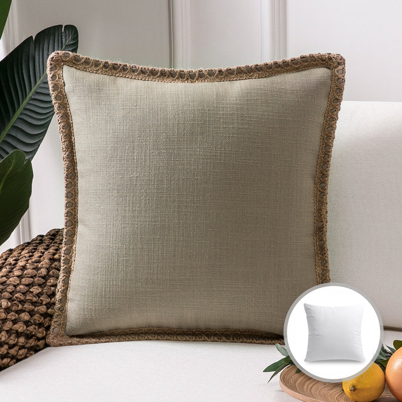 Coussin décoratif, Beige, Carré 22 po