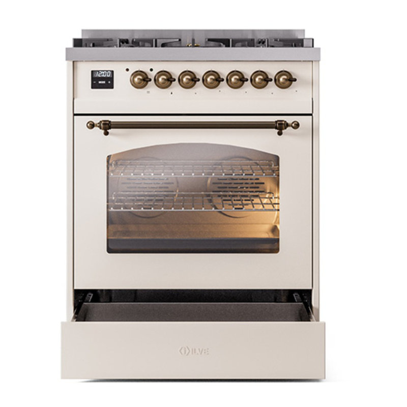 ILVE Nostalgie II 30 in Dual Fuel Range, Liquid Propane, Antique White/Bronze