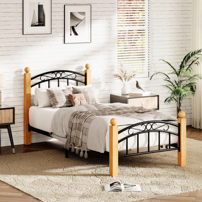 Durable Metal Platform Bed Frame for Dining Room or Bedroom – Full Size with Adjustable Headboard, Wooden Slats, Under-Bed Storage, Noise-Free, No Box Spring Needed, Easy Assembly