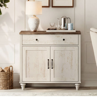Corretta Sideboard Buffet Cabinets With Doors And Drawers, Large Kitchen Storage Cabinets Wood Coffee Bar Tables With Storage, Modern Farmhouse Sideboard Credenza For Dining Room, Living Room, Rustic White, 34 Inch