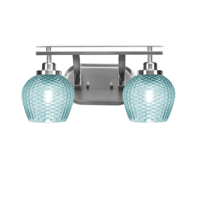 Scituate 2 Light Bath Bar Shown In Brushed Nickel, 6" Turquoise Glass