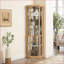 Cabinets: Vitrine de coin lumineuse avec tablettes réglables | Chêne clair | Bois aggloméré traditionnel + verre