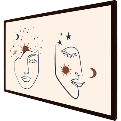 Halltown Line Art Illustration with Mystical and Celestial Elements Like Stars, Moon, Sun and Planets 1 Piece Single Picture Frame Wall Art