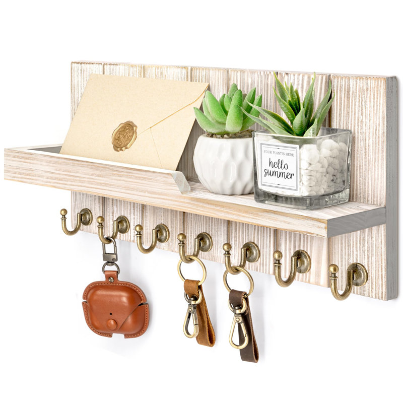 Porte-clés décoratif pour mur et courrier, Bois naturel