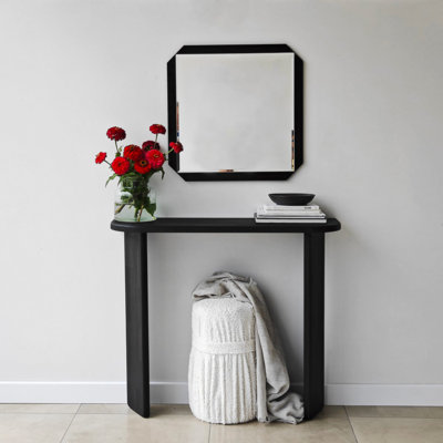 Vutjo Modern Black Mirror, 27.6 x 27.6 inches | 100% Melamine Coated Particle Board with PVC Strapping | Ecological Flotal-E, Horizontally & Vertically Adjustable, Wall-Mountable | Stylish Addition to Any Room