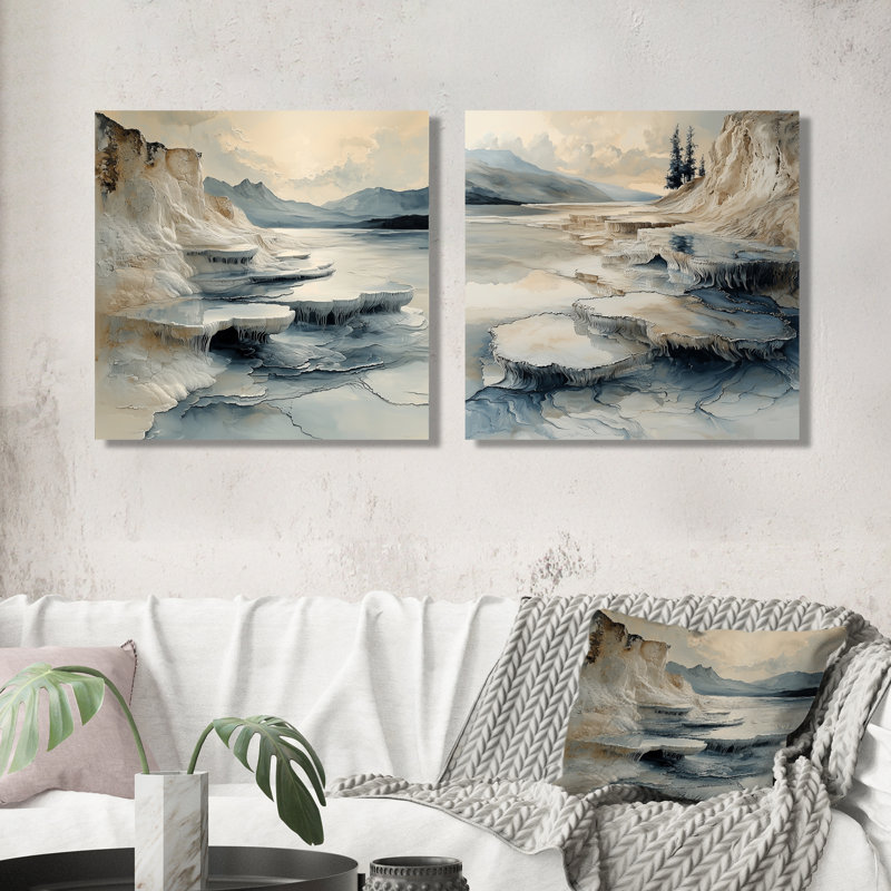 «Hot Springs» de Istanbul, Pamukkale gris, art mural industriel, 2 pièces, Toile tendue, Ne s’applique pas, H 16 po x l 33 po