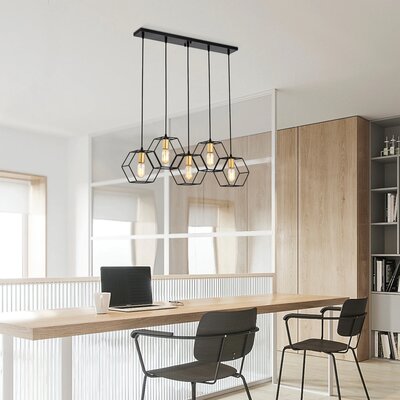 Stansky 33 Inch Clean Modern Industrial Style Matte Black And Satin Gold Finish Ceiling Lighted Chandelier 5-Light -  Orren Ellis, 1DCD4E1BFE604137BC3E38F4EE661F0E