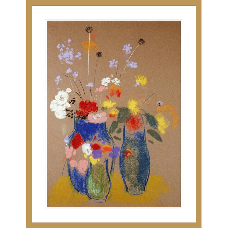 «Three Vases of Flowers» par Odilon Redon, impression giclée sur cadre, H 41,5 po x l 31,9 po