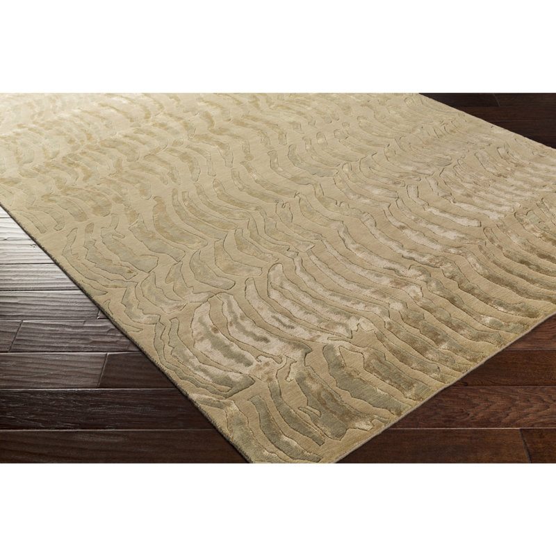 Tapis bleu / beige en laine noué à la main Dixon, Rectangle 5 pi x 8 pi