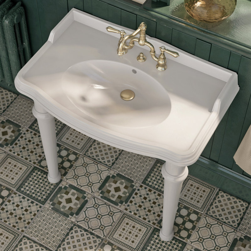 China Rectangular Console Bathroom Sink, Widespread Faucet