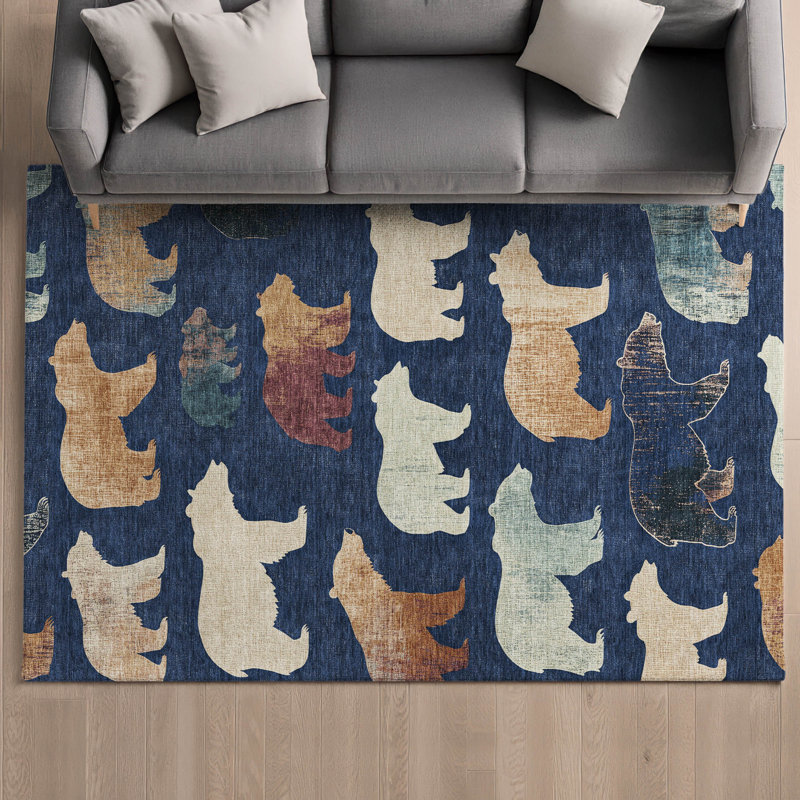 Premium Machine Washable Mayfield AMF2338 Lodge Rug, Navy, 9' x 12'