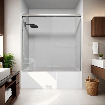56'' - 60'' W x 56'' H Double Added Semi-Frameless Tub Door with Glass