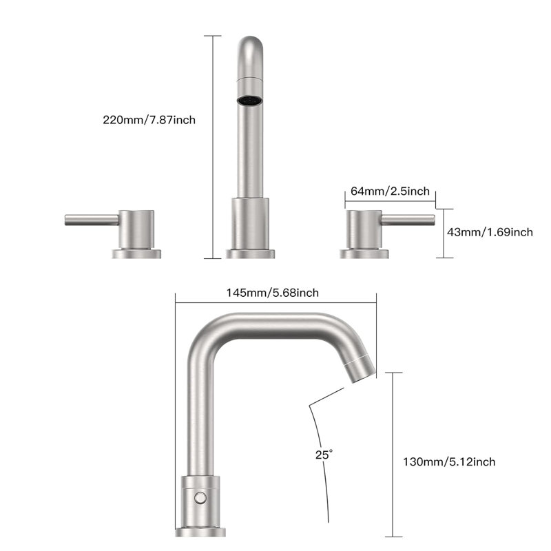 8" Brushed Nickel Faucets for Sink 3 Hole, with Pop Up Drain and cUPC Lead-Free Faucet Supply Hose, Chrome