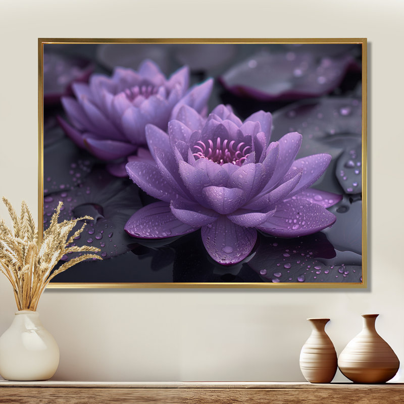 Saltzman - Lotus, art mural, H 12 po x l 20 po, Cadre flottant doré