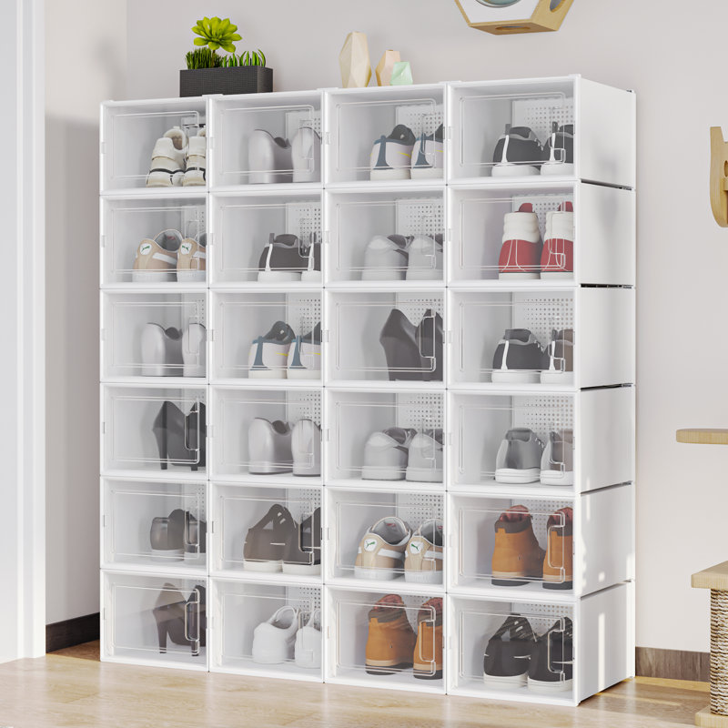 Stackable Shoe Storage Box (Set of 24), White