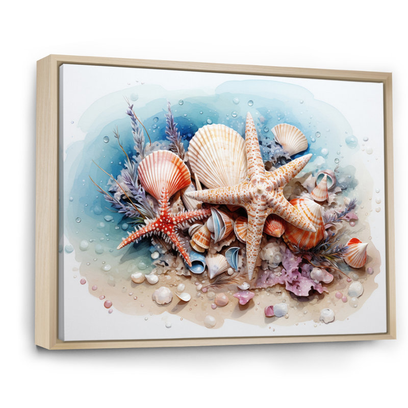Trésors de la mer sur toile, H 12 po x l 20 po x P 1 po, Cadre naturel flottant