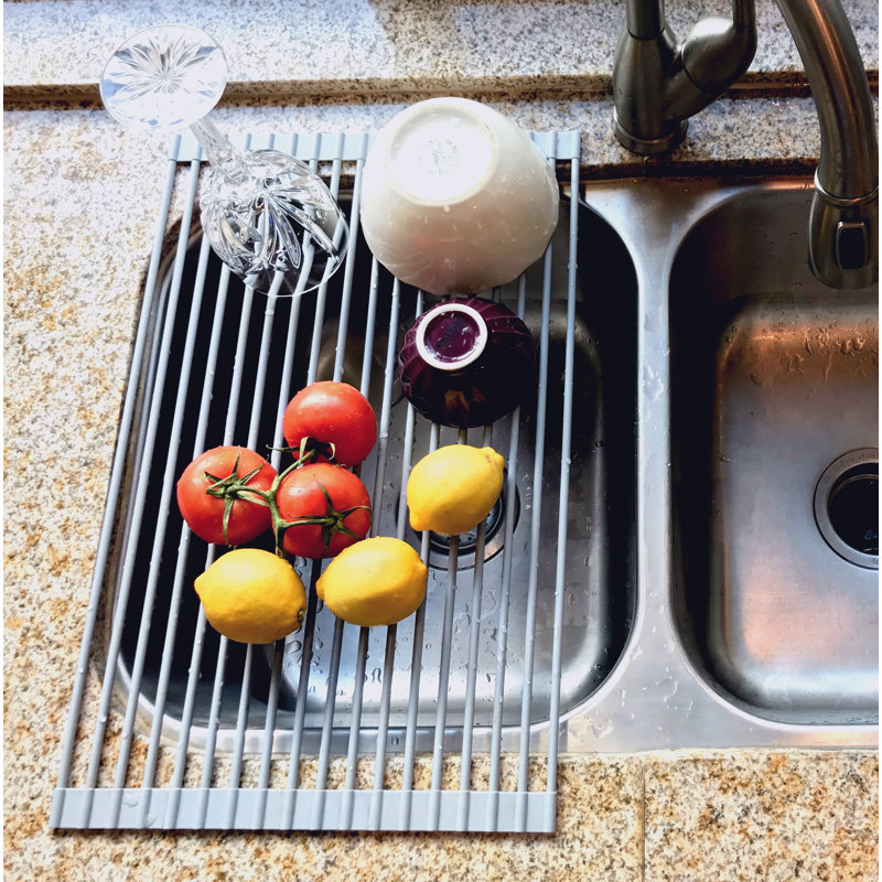 Gray Silicone-Coated Steel Foldable Over-Sink Drying Rack