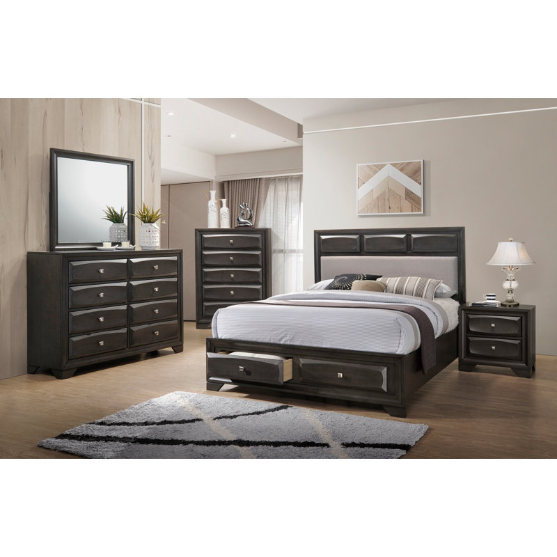 Lit plateforme tapissier avec rangement Fink, Grand