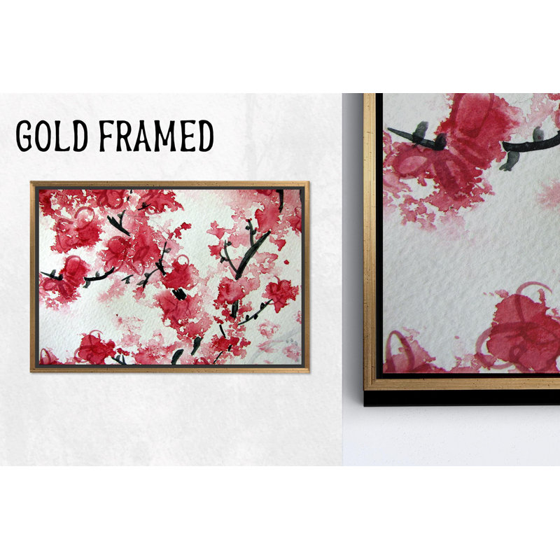 Toile imprimée: Art mural en verre Cherry Blossom - paysage floral japonais, toiles à cadre doré 1P, 59,1 po H x 102,4 po l